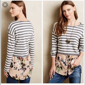 Anthropologie Stripe Sweater Floral Button Down S